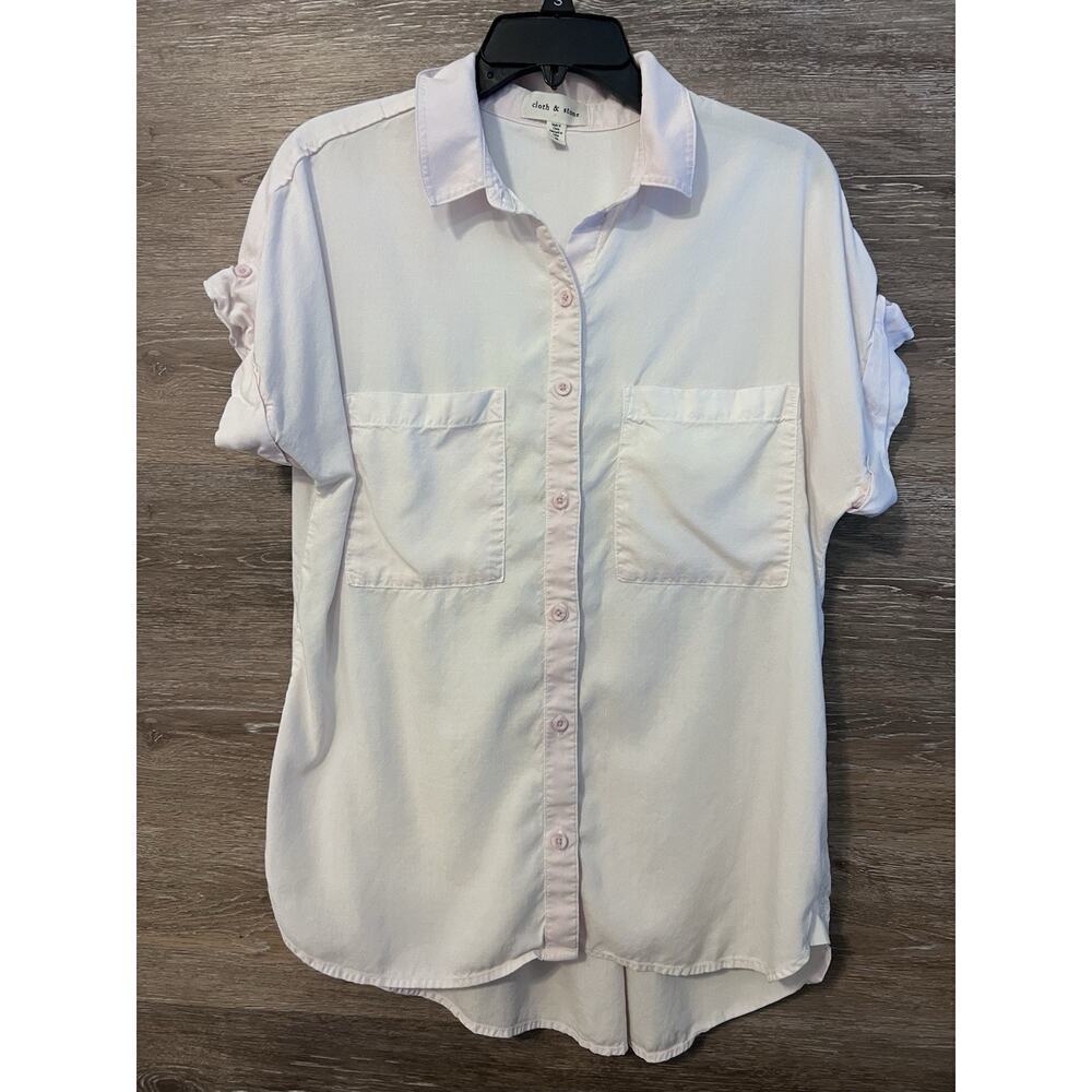 Cloth & Stone Shirt Womens Sz M Light Pink Acid Wash Button Down Shirt Sleeve